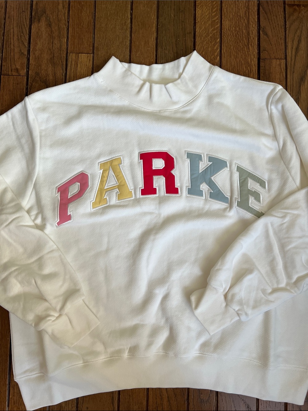 PARKE Paradise Multicolor Varsity Heritage Mockneck Size L/XL New In Bag NWT - Picture 5 of 10